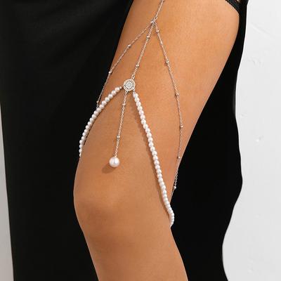Fashion Nightclub Style Pearl Pendant Fringed Thigh Chain Women's Creative Personality Long Body Chain Jewelry
