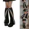 Fishnet Mesh Patchwork Flared Leg Warmers for Womens Harajuku Punk Grunge Baggy Foot Covers Sleeves Knee Length Socks