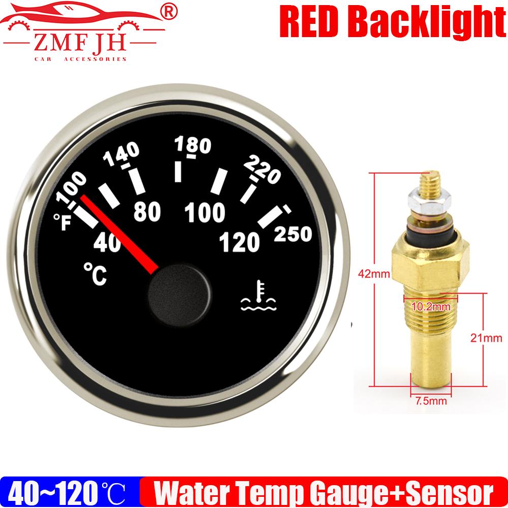 ZMFJH Red Light Pointer 52MM Water Temperature Gauge with Sensor 40-120℃ Water Temp Meter Indicator For Car Boat Yacht Marine