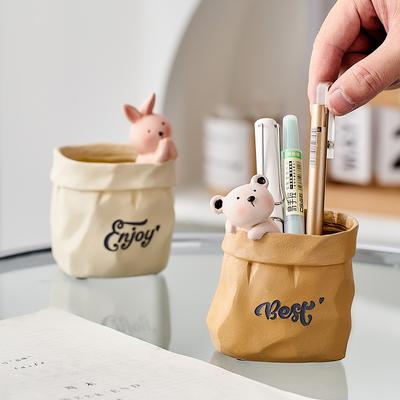 Joli porte-stylo en résine, ornements, simulation de personnalité, forme d'animaux, support de rangement pour stylos, décoration de table de bureau, cadeau
