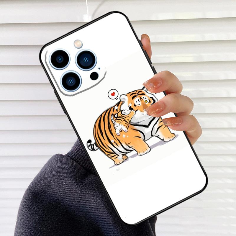 fat tiger Cartoon Funny Phone Case For iPhone 16 15 14 13 11 12 17 Pro Max mini 15 16 Plus 16e 17 Air Cover Fundas