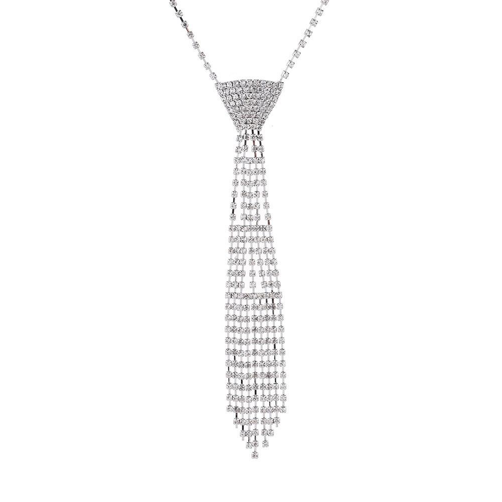 Y2K Rhinestone Tassel Necklace Exaggerated Crystal Chain Choker Creative Tie Shape Necklace  Gift