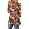 Women's Christmas Printed Round-neck Long-sleeved Top With Pockets And Side Slits