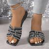 2025 Damen-Freizeitmode-Strass-Strand-Ein-Wort-Slipper mit flacher Sohle, coole Slipper, große Größen 36-43