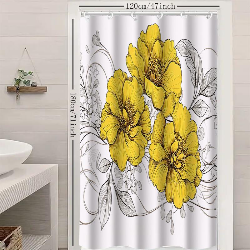 1pc yellow flowers shower curtain with metal grommets, polyester bath curtain widow curtain bathroom decor & accessories