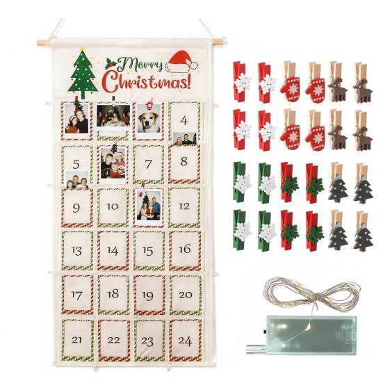 

Yousheng Christmas Picture Countdown Board Photo Advent Calendar with Christmas Clips Reusable Photo Display Collage Board with LED Light for Festival A
