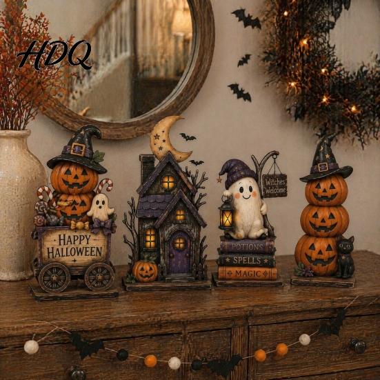 Vintage Haunted House Tiered Tray Decor Farmhouse Halloween Wooden Tabletop Decorations Table Topper Signs Spooky Retro Holiday Signs Pumpkin Ghost