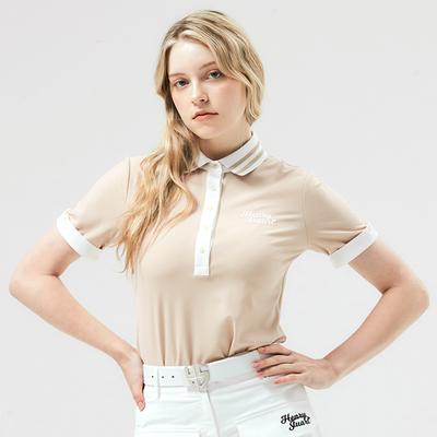 HENRY STUART Women'S Ribbed Collar T-Shirt Beige