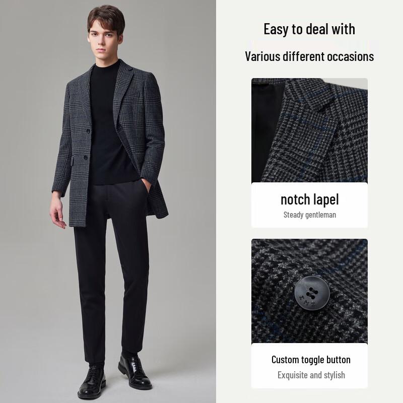 EMZ Ordos Men's 100% Wool Mid-Length Coat