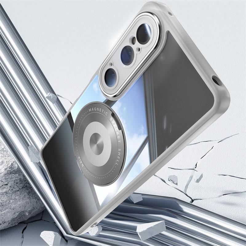 Magnetic Clear Acrylic Hard Lens protection 360 Rotating Back case for Sony Xperia 1VII VI / 10 VI Wireless Charging Bumper case