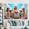 2D Jesus and Children Background Cloth Christian Faith Wall Hanging Tapestr