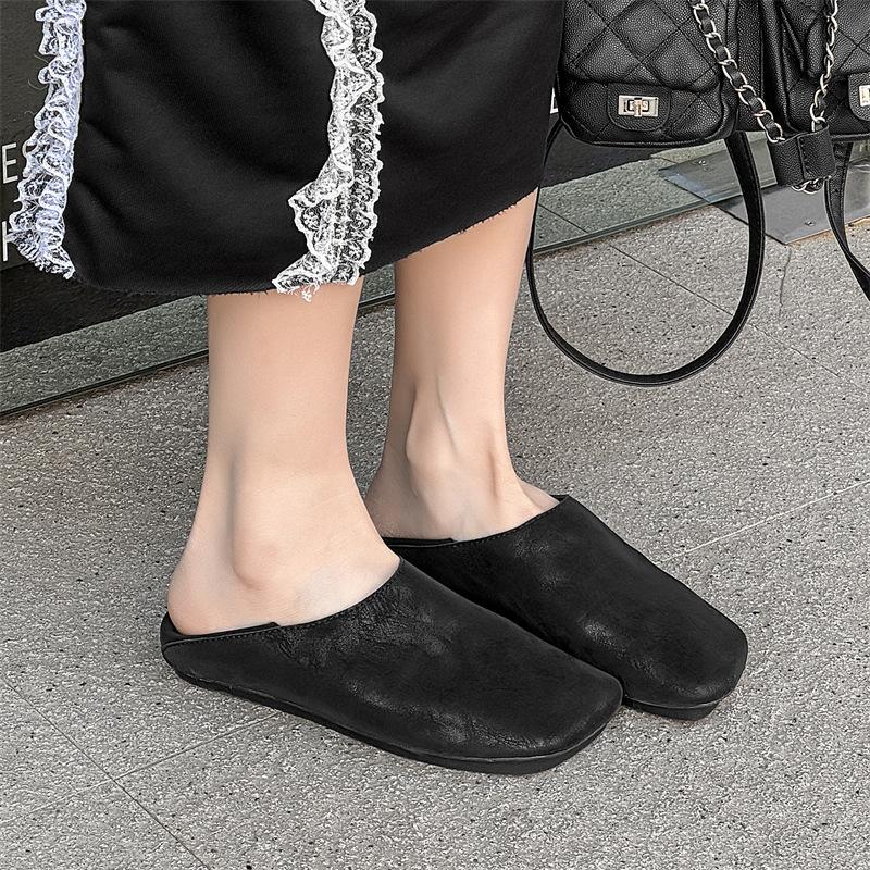 

Темные ретро кожаные туфли-лодочки пара больших размеров повседневная обувь одна педаль ленивые туфли 14712-24712-J 39