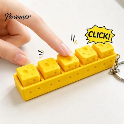 Tactile Fidget Keyboard 3D Printed Cheese Toy, 5-in-1 Push Button Finger Mechanical Clicker Keychain for Stress Relief Concentration Aid Toys