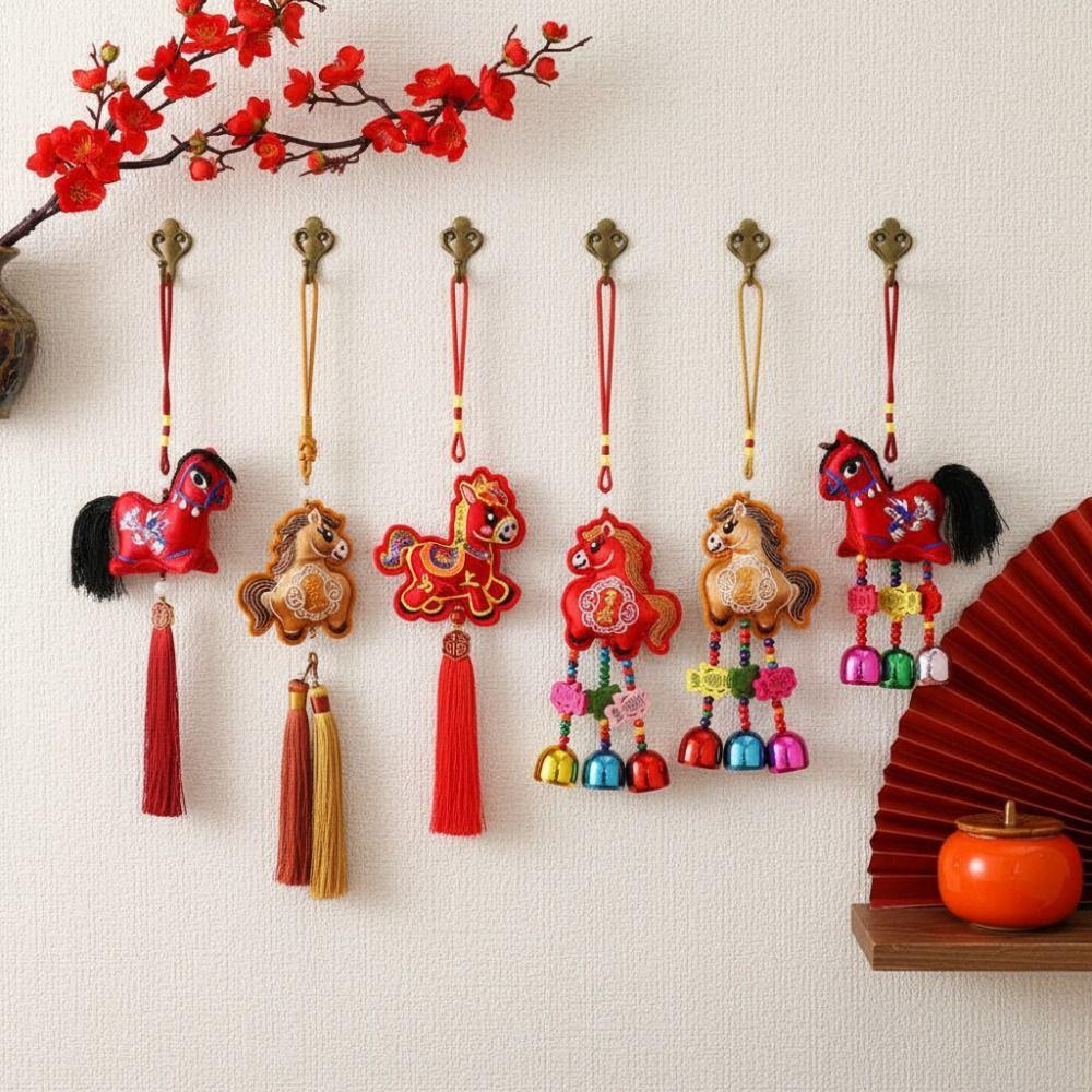 Chinese Red Spring Festival Bell Pendant Horse Wind Chimes Decoration  Festive Accessory