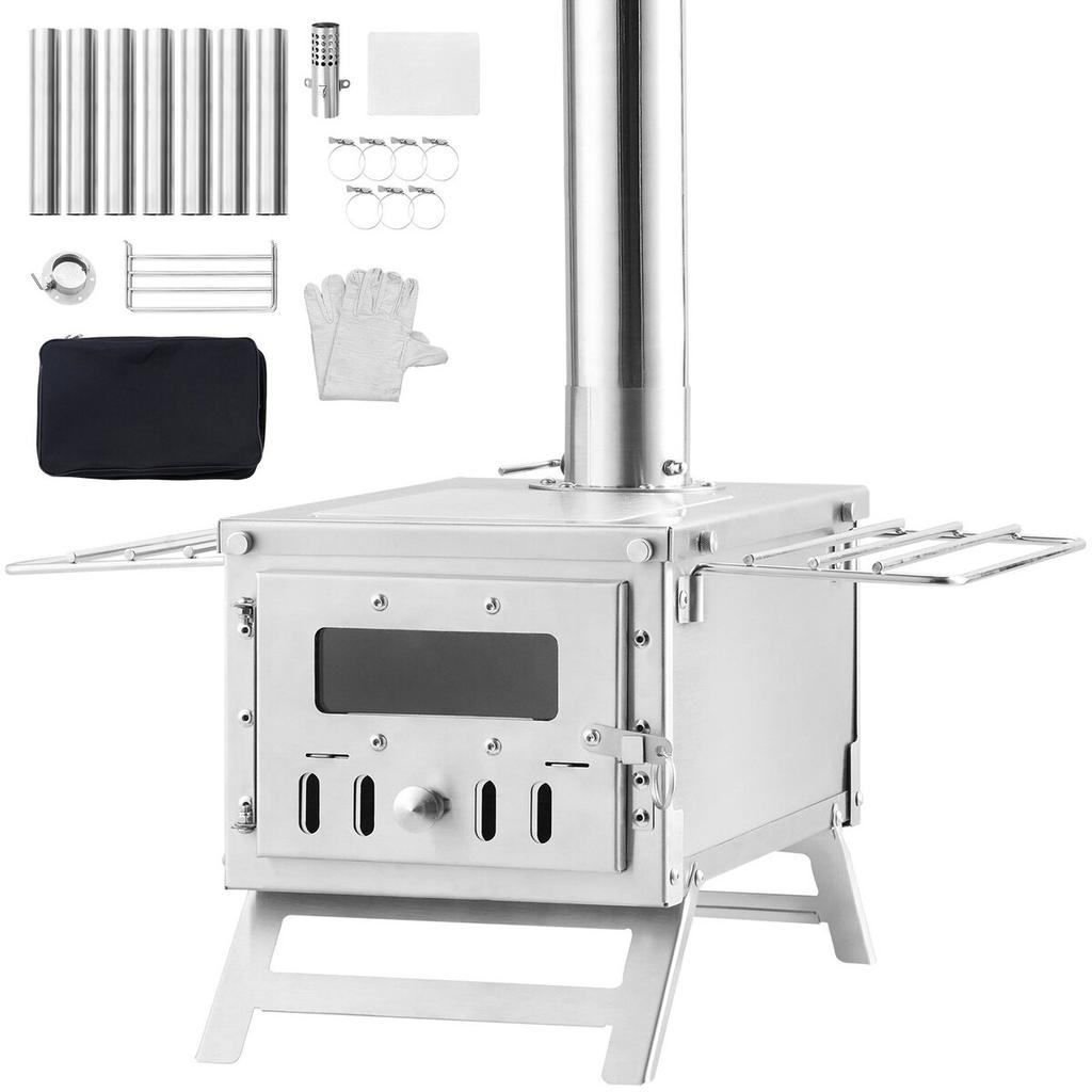 Wood Stove, 80 inch, Stainless Steel Camping Tent Stove, Portable Wood Burning Stove with Chimney Pipes & Gloves, 700in³Firebox Hot Tent Stove for