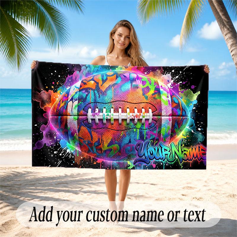 American Football Theme Beach Towel Personalized Custom Name & Text Soft Quick Dry Beach Towel for Swimming Travel