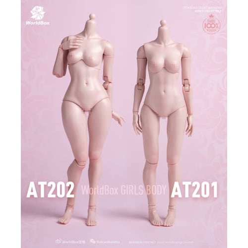 Tbmodel Worldbox 1/6 Scale Figure, Female, Articulated Body Set, Cosplay Action Figure, AT201, White Skin, No Head or Clothes, Includes Interchangeabl