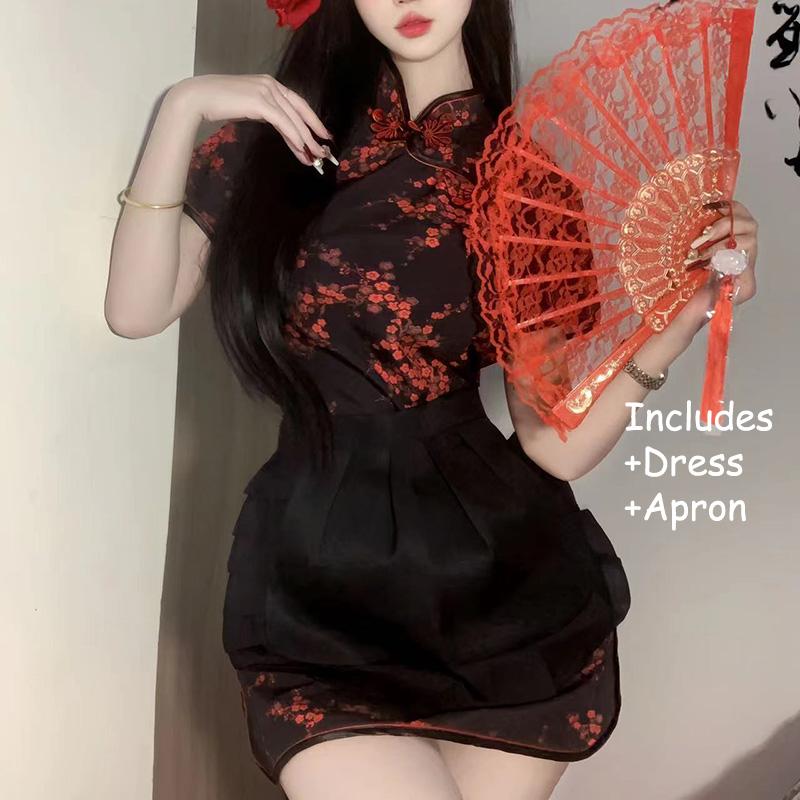 Sexy Chinese Women Cheongsam Cute Maid Role Play Outfit Apron Dress Uniform Kawaii Anime Little Chef Qipao Cosplay Costume
