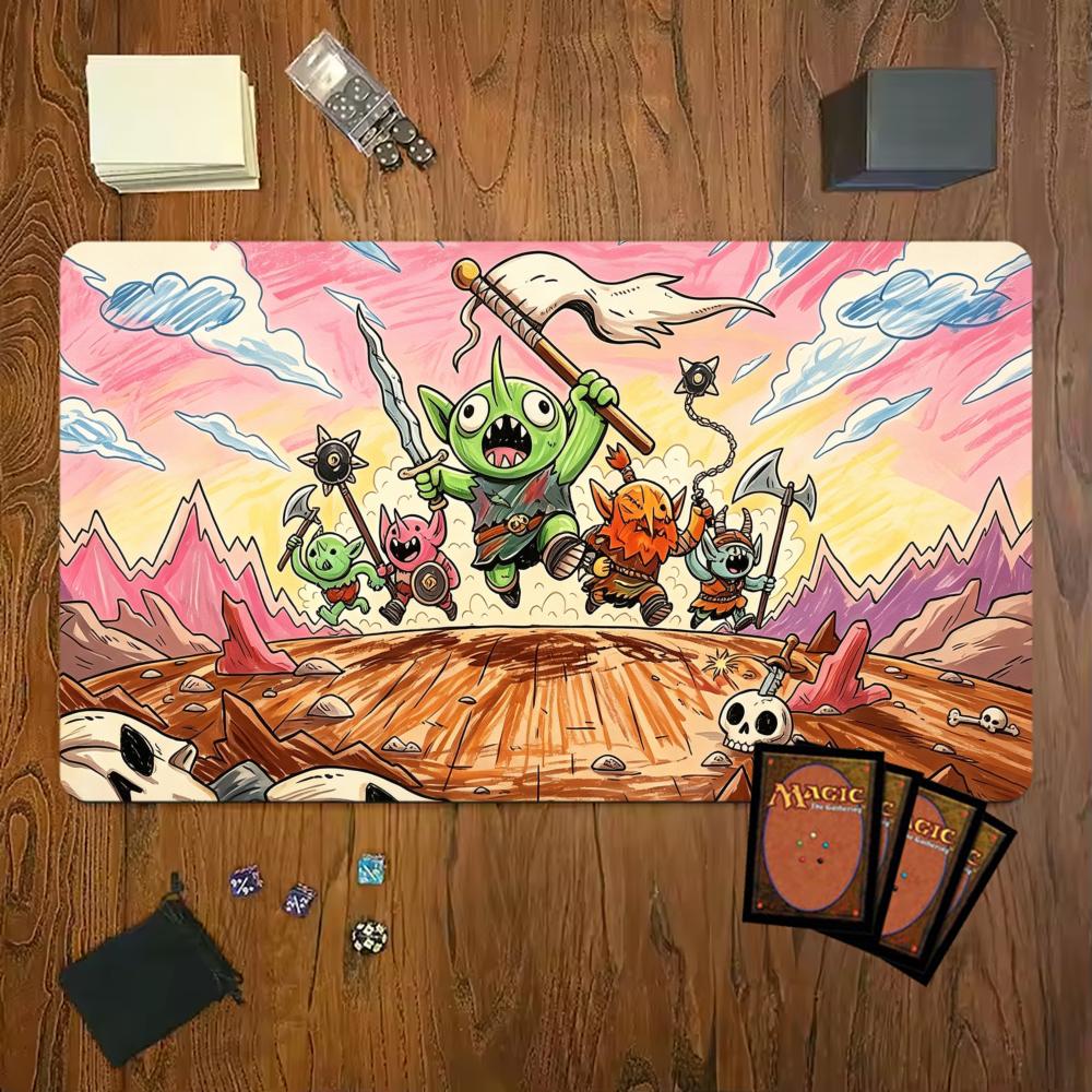 Cute Cartoon Goblin Warrior Print Mouse Pad Playmat 24x14 Mtg Tcg Office Desk Mat For Work Game Pc Laptop Carpet Mousepad