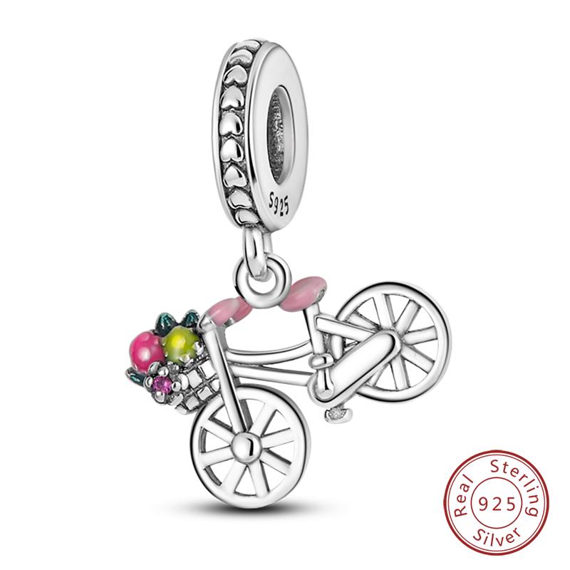 925 Silver Motorcycle Sports Car Bicycle Charms Pendents Fit Qikaola Original Bracelets Fine DIY Birthday Jewelry Gifts