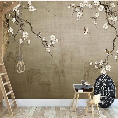 Chinese Retro Plum Flowers And Birds Mural Wallpaper Classical Wall Painting Living Room Study Home Decor Frescoes Wall Sticker