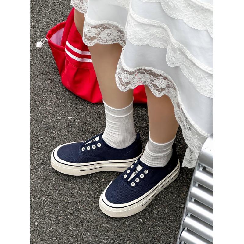 Leather one-pedal white shoes heightened platform casual canvas shoes women's spring and autumn new round head sports shoes