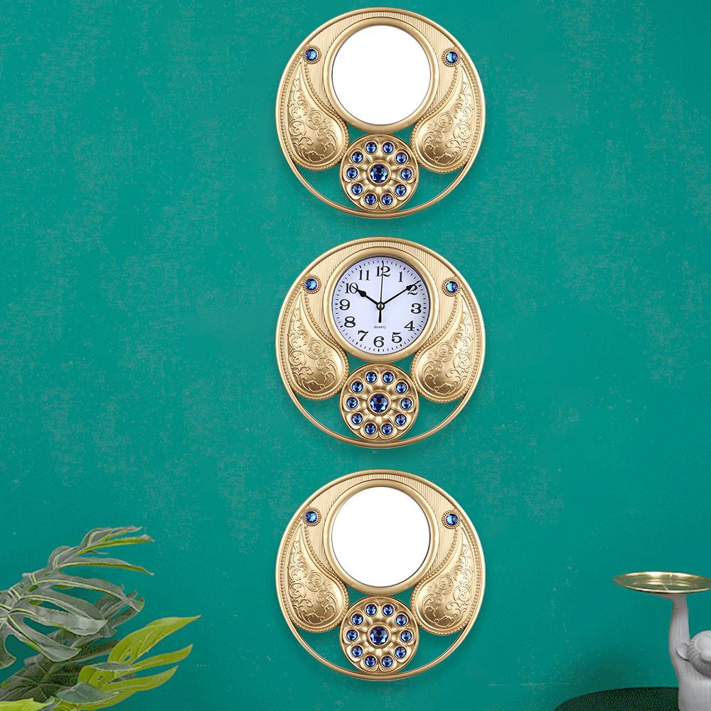 

Modern Triple Clock Antique Plastic Triple Clock Hollow Three-dimensional Wall Retro Home Living Room Triple Wall Clock Wall clock + 2 mirror [triple wall clock] style 3