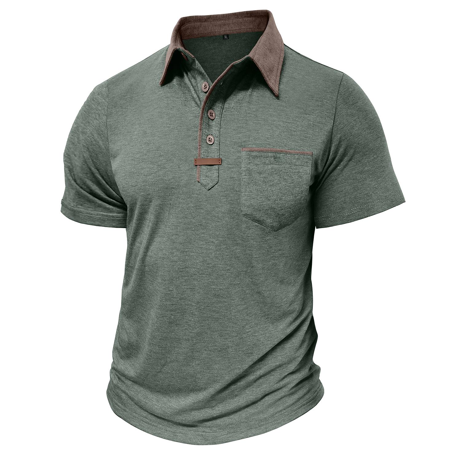 Bright Deer Heren T-shirts met korte mouwen Poloshirts met reverskraag en kleurblokkering Borstzak Zomertops Casual kleding 2XL groen