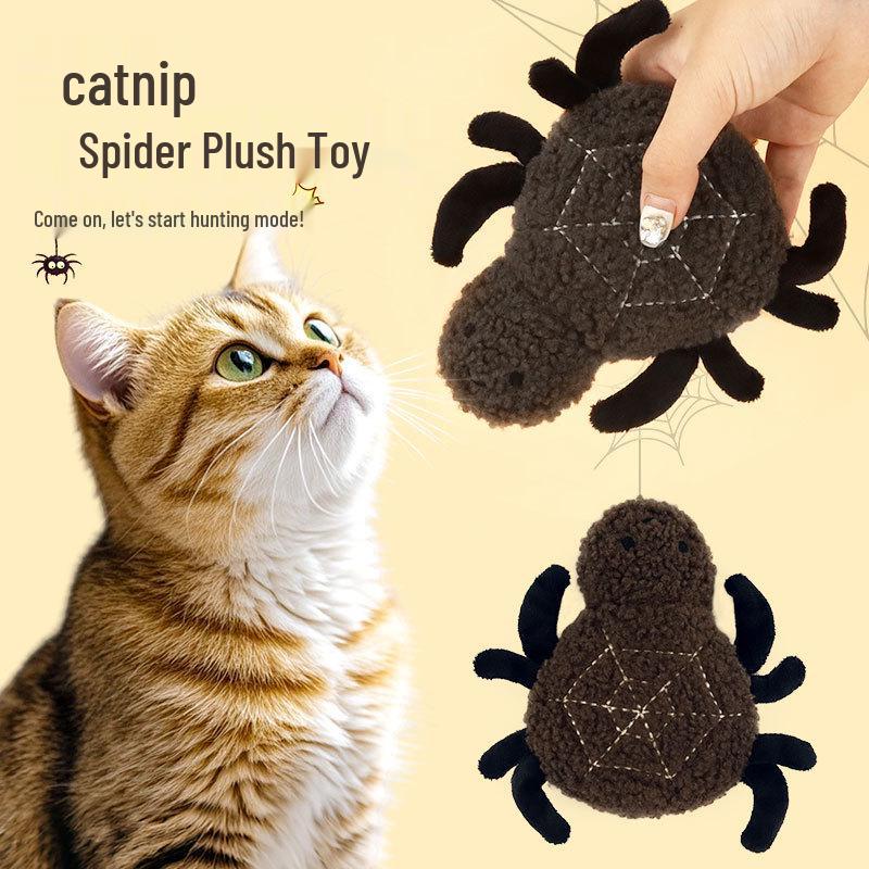 Halloween Catnip Spider Toy - Plush Tease Toy for Cats