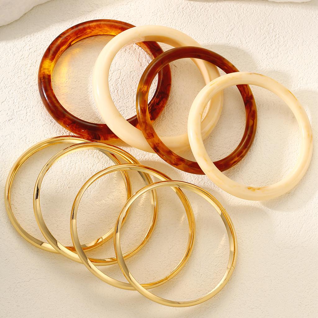 8 Pcs Vintage Gold Color Resin Bangle Set For Women Fashion Chunky Stackable Acrylic Cuff Bracelet Boho Party Daily Wear Jewelry