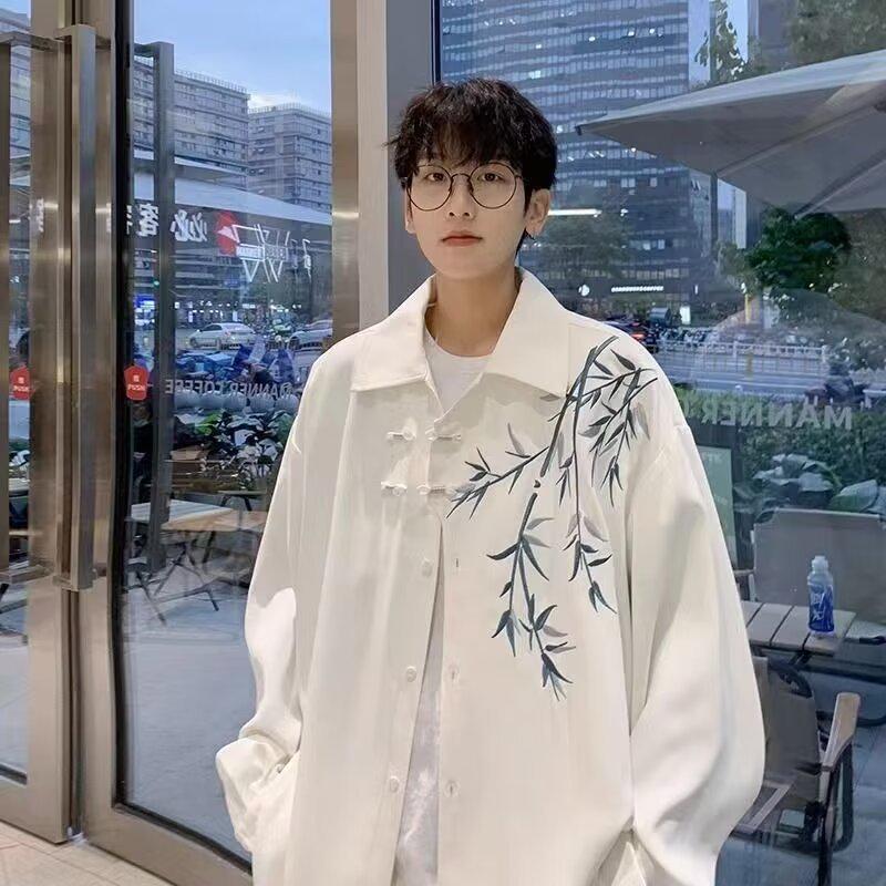 

Bamboo Leaf Chinese Style Men s Jacket and Long-Sleeve Shirt Set for Spring and Autumn M
