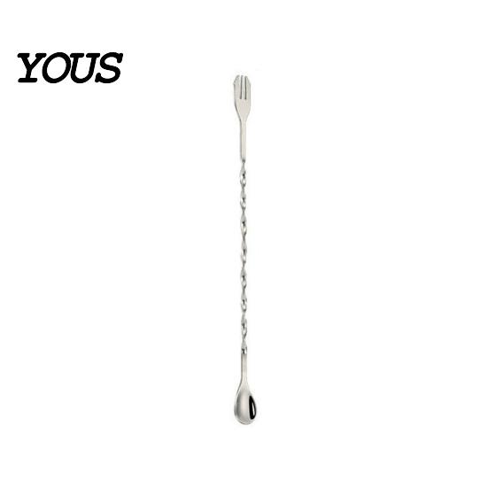 Long Handle Mixing Spoon Dual Head Bar Spoon, Cocktail Stirrers with Handle, Spiral Anti Slip Stainless Steel Drink Trident Tip for Coffee Drinks Tool