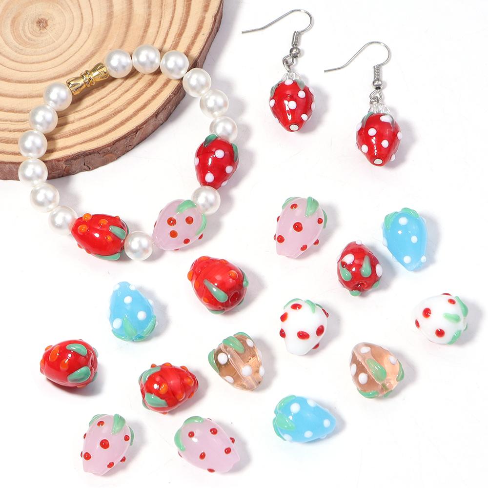 5pcs/lot Colored Strawberry Shaped Lampwork Beads Loose Spacer Glass Beads For DIY Charms Bracelet Earrings Jewelry Accessories