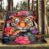 1pc Tiger Floral Print Print Outdoor Blanket, Lightweight Polyester,