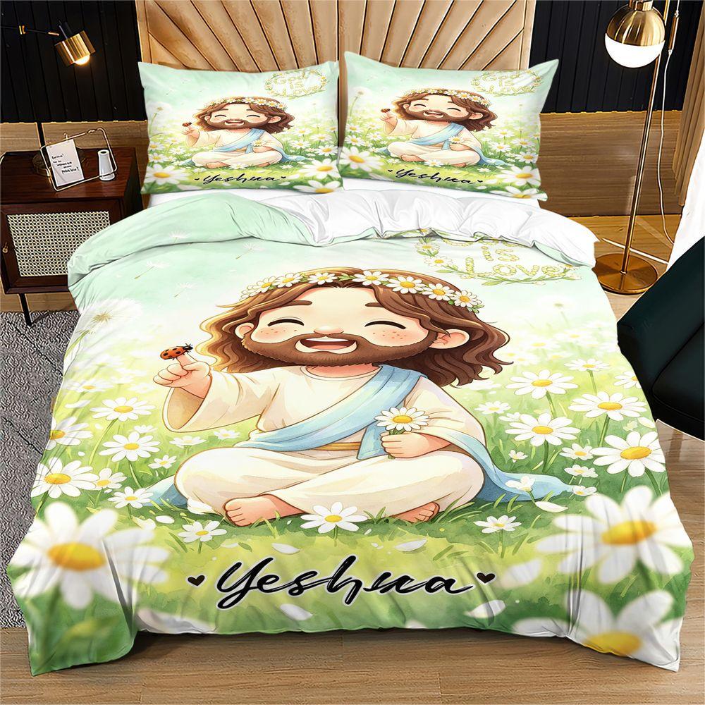 Yeshua God Is Love Digital Print Duvet Cover Set No Filler Comforter Cover Bedding Set Christian Faith Warm Bedroom Home Decor