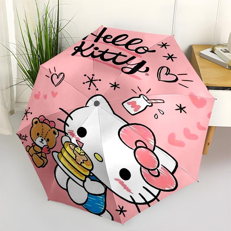 

1pc Hello Kitty Pancake Breakfast Set with Automatic Open/Closed Umbrella, Portable Folding Design, 8-Bone Iron Frame Outdoor Umbrella, Ideal Gift for
