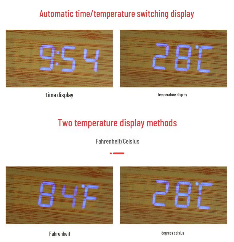 Smart Wooden Digital Alarm Clock with Night Light - Multi-functional Square Wall Clock for Students