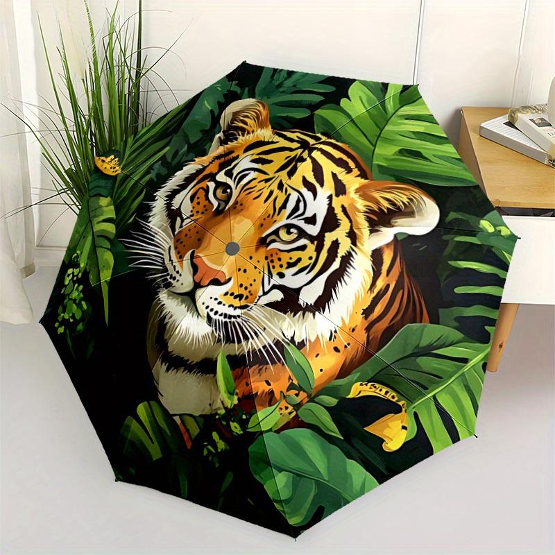 1pc Tiger Jungle Print Automatic Open/Close Umbrella, Ideal Fan Gift for Birthday, Christmas, Trendy Fashion yy250828102