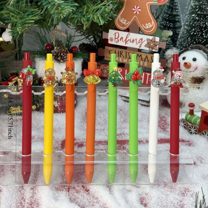 10Pcs Creative Cartoon Multicolor Santa Claus Series Patch Press Ballpoint Pen School Office Supplies Prize Gift Writing Tools Holiday Gift Novelty St