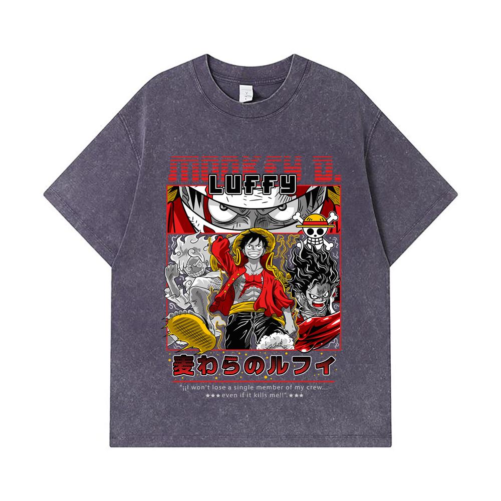 275 GSM Washed T-shirts 100% Cotton One Piece V16 Luffy Print Unisex Heavy Cotton T Shirt