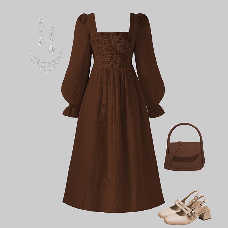 Elegante Vestido de Princesa Francés Cuadrado con Mangas de Farol para Niñas - Colección Otoño/Invierno 2025
