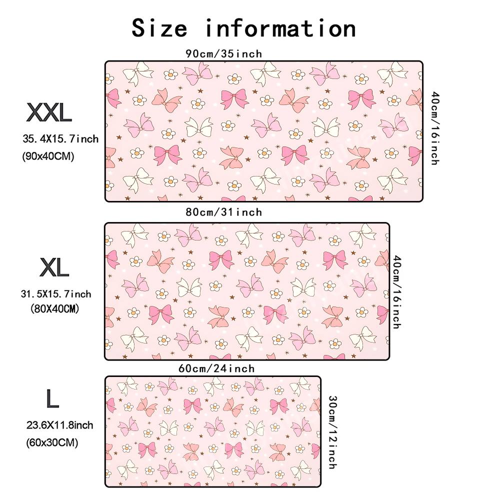 Cute Pink Bow Flower Mouse Pad Large Computer Office Game Table Mat Rubber Antislip Stitched Keyboard Mats 90x40 Xxl Desk Pads