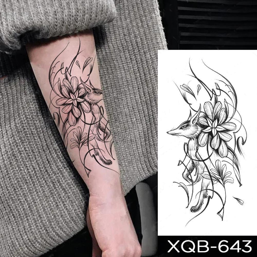 1 STÜCK 210*114 MM Coyote Katze Löwe Meerjungfrau Temporäre Tattoos Für Männer Frauen Schwarz Mond Schlange Schwert Tattoos Aufkleber Gefälschte Line Art Tattoo