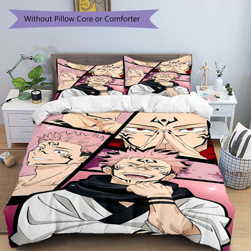 3pcs Duvet Cover Set (1*Duvet Cover + 2*Pillowcase, Without Core), Jujutsu Kaisen Print Bedding Set, Bedroom Decor, All‑Season, Birthday Gift