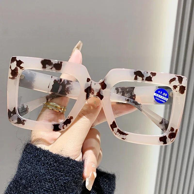 

Oversized Frame Far Sight Glasses Blue Light Blocking Presbyopia Glasses Two-Color Transparent Square Frame Reading Glasses 0