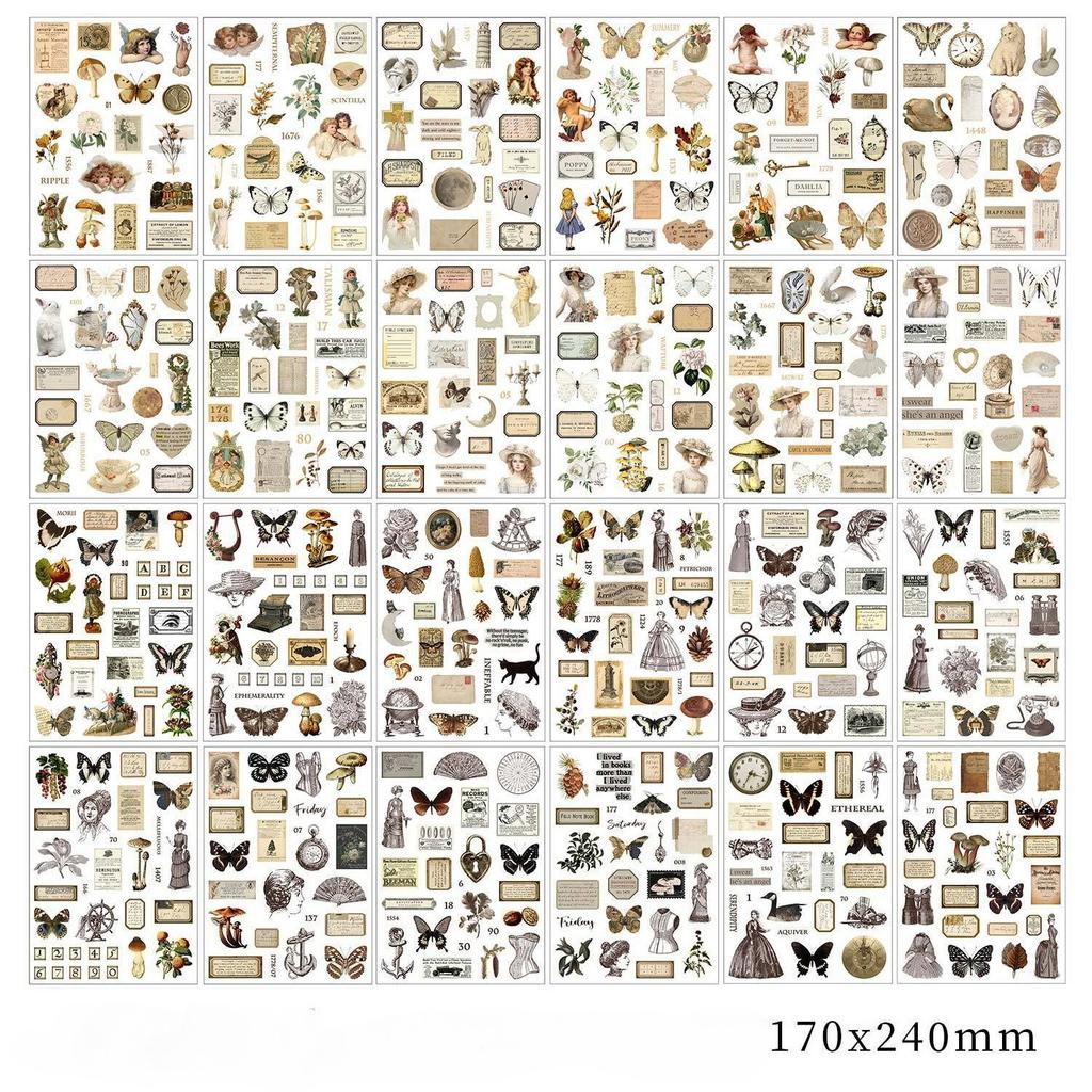 24pcs Vintage Stickers Book Adhesive Diy Hand Account Diary Album Scrapbooking Junk Journal Supplies