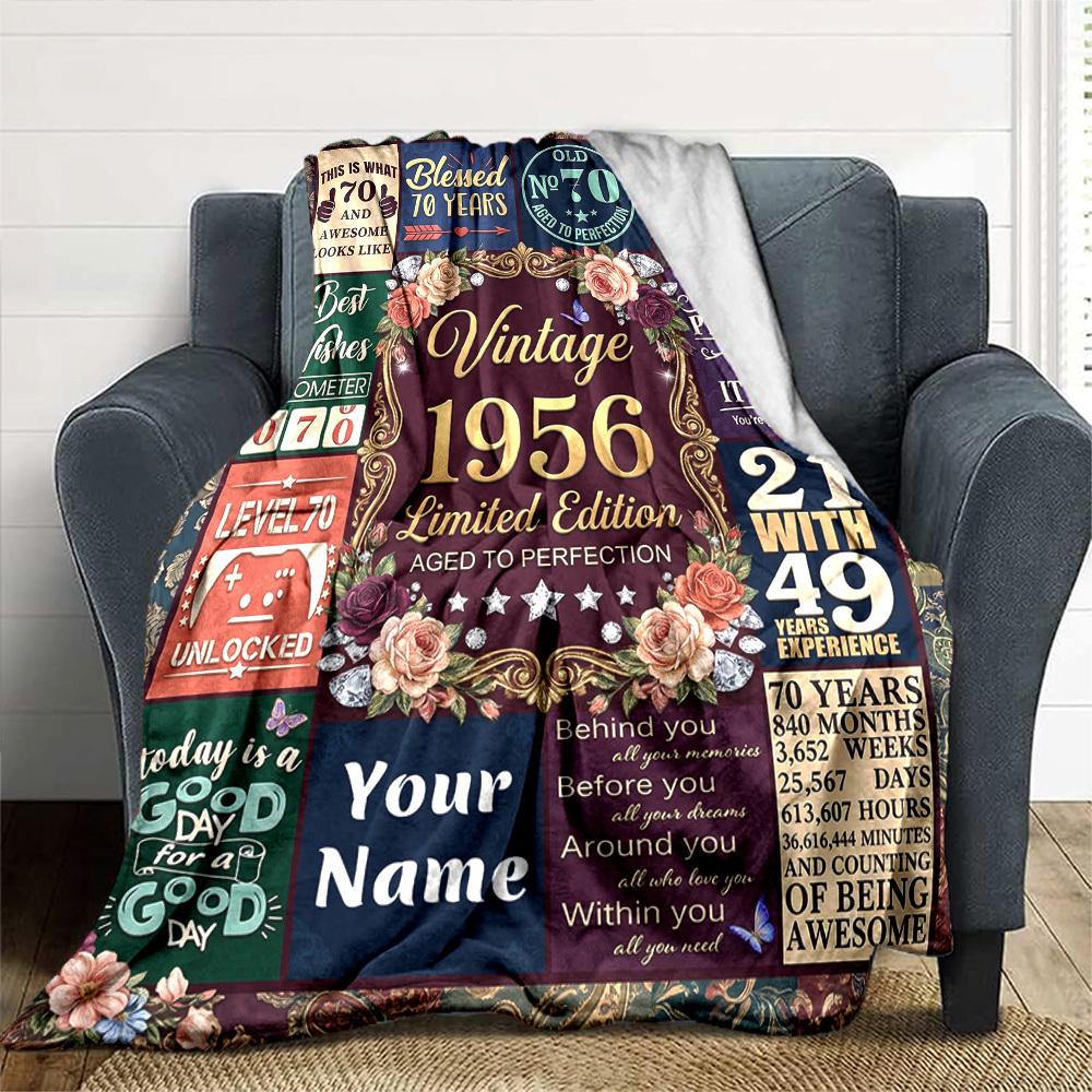 Vintage Anniversary Celebration Customize Your Name Blanket Soft Lightweight And Portable Suitable For All Seasons It'S Perfect For Picnics Sofas