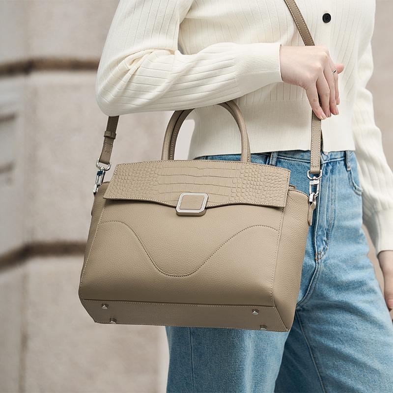 Echte Leder-Schultertasche mit Krokodilmuster für Geschäftsfrauen hochwertige schwarze Taschen