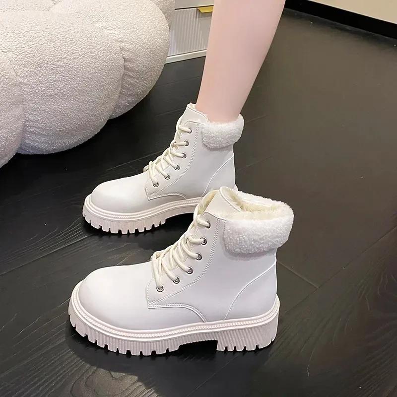 Fashion Women Ankle Boots Winter Shoes for Women Pu Leather Platform Boots Anti-slip Snow Boots Warm Cotton  Para Mujeres