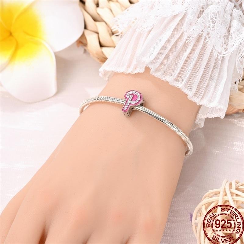 Copper Pink 26 Letters Valentine'S Day Gift Beads Suitable For Pan Original Bracelet Diy Birthday